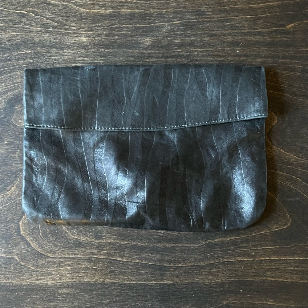 Vintage clutch purse silvery black leather look